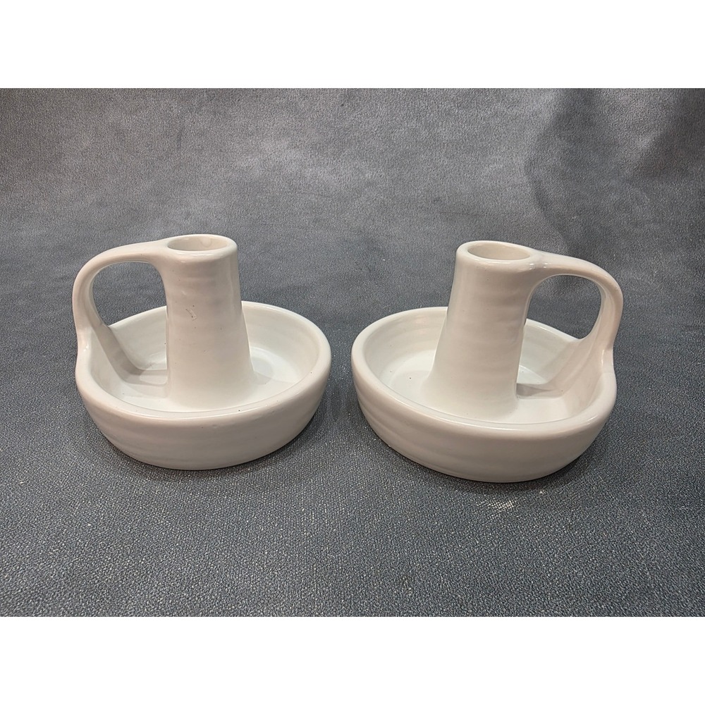 IKEA White Ceramic Chamberstick Candle Holder Set of 2 Minimalist 50062
